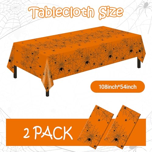 Image of Halloween Tablecloth,2 Pack Disposable Plastic Tablecloth 54 inchx108 inch Halloween Decorations,Orange Table Cloth for Birthday Decors,Spider Web Table Cover,Party Supplies for Indoor or Outside,Home,Dinner