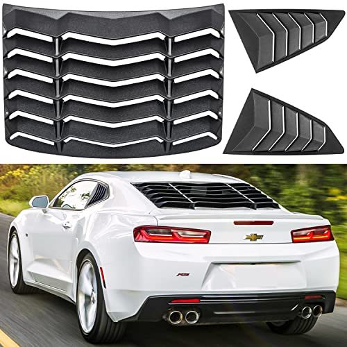 Rear+Side Window Louvers for Chevrolet Chevy Camaro 2016 2017 2018 2019 2020 2021 2022 Windshield Sun Shade Cover Vent GT Lambo Style Custom Fit All Weather ABS (Matte Black)