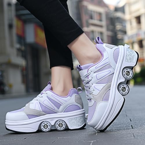 KOFUBOKE Patins e tênis 2 em 1 unissex com rodas retráteis para atividades ao ar livre, diversão e f