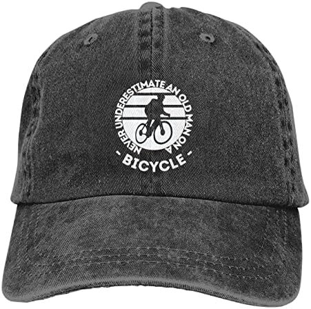 UDTXMPE Never Underestimate an Old Man with A Bicycle Hat Adjustable Novelty Cowboy Baseball Cap Vintage Denim Dad Hats Black