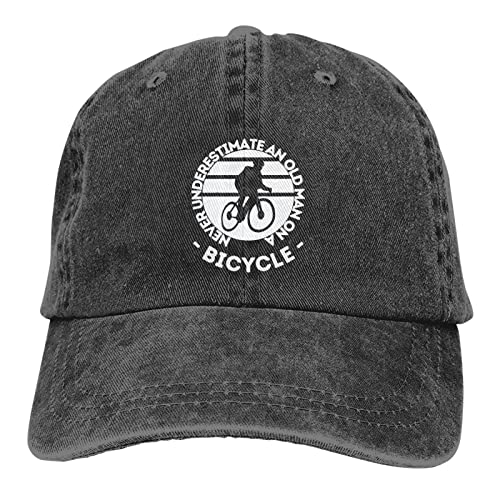 Udtxmpe Never Underestimate An Old Man With A Bicycle Hat Adjustable Novelty Cowboy Baseball Cap Vintage Denim Dad Hats Black #TOP12