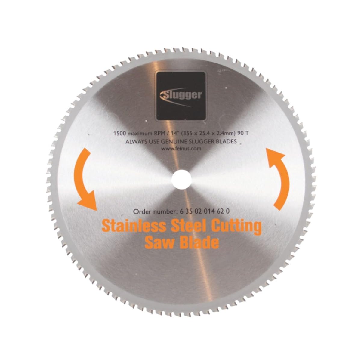 Slugger by Fein Stainless Steel Cutting Saw Blade - Fast and Accurate Cuts up to 5/16" in Aluminum, Mild & Thin Metals, 14" Diameter, 90 Teeth - 63502014620