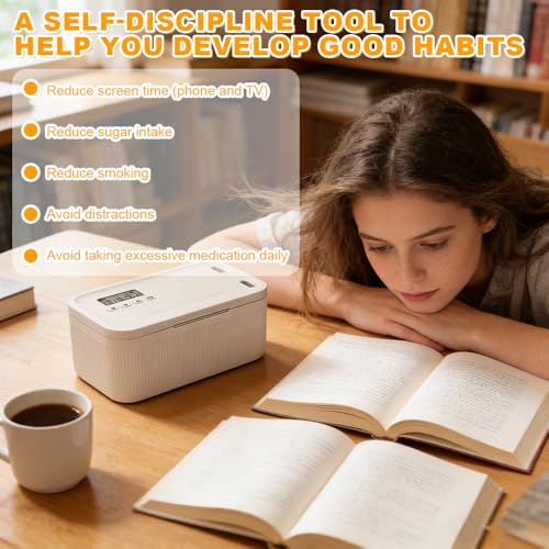 Zeitschloss Box, SGZIOO Handy Safe mit Zeitschloss, 23,9 x 13,1 x 9,6 CM, Abschließbare Box mit 2 Arbeitsmodus, Time Lock box zur Selbstkontrolle, Suchtmanagement, für Snacks, Telefon