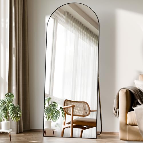 BEAUTYPEAK Bogen Ganzkörperspiegel 142x52 cm, Gewölbter Standspiegel hängend oder lehnend an die Wand, Bodenspiegel mit Ständer für Schlafzimmer, Wohnzimmer oder Ankleidezimmer, Schwarz