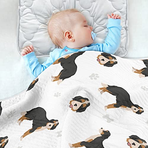 Image of Swaddle Blanket Bernedoodle Dog Cotton Blanket for Infants, Receiving Blanket, Lightweight Soft Swaddling Blanket for Crib, Stroller, Nursery Blankets, 30X40 in