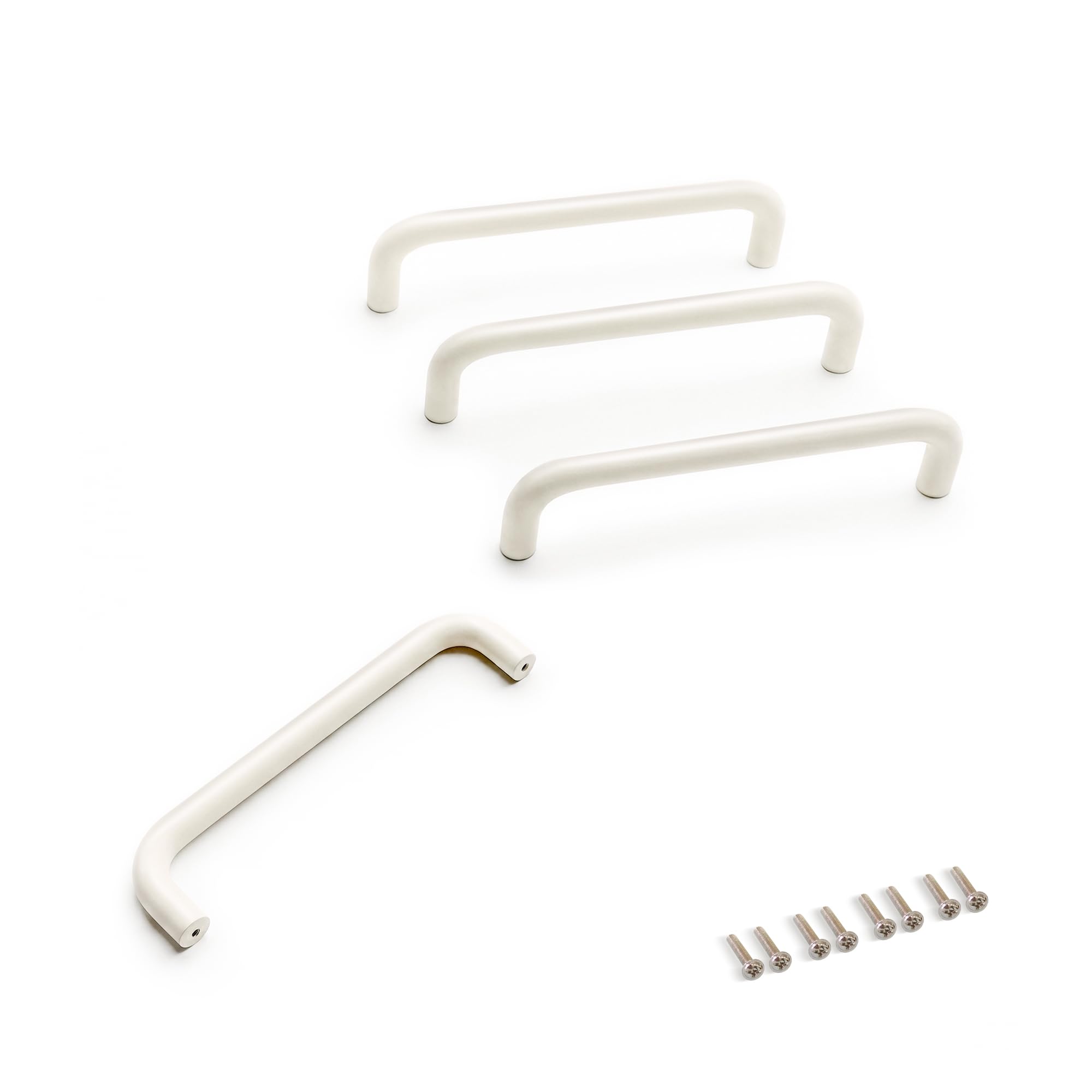 Buybestify White 4 Pack Warm Cream Curved Cabinet Handles - Modern Minimalist Aluminium Drawer Pulls For Kitchen, Wardrobe & Bathroom Furniture - 128Mm Hole Centre Spacing
