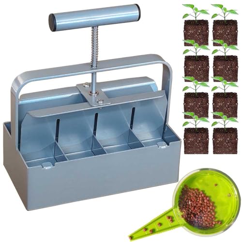 Handheld Soil Blocker Tool Kit - 8 Cell Heavy Duty 2 Inch Soil Block Maker for Seedlings Cuttings Greenhouses and Gardens (Ergonomic Design Durable Metal Construction)