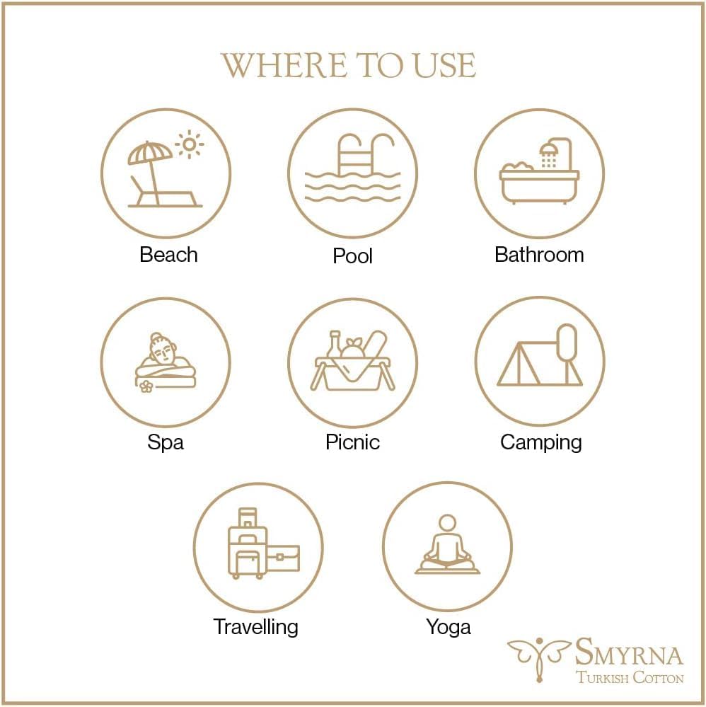 Miniatura 6 de SMYRNA TURKISH COTTON Toalla de playa turca original, 37 x 71 pulgadas, extra grande, de secado rápido, sin arena, spa, viajes, gimnasio, toalla de