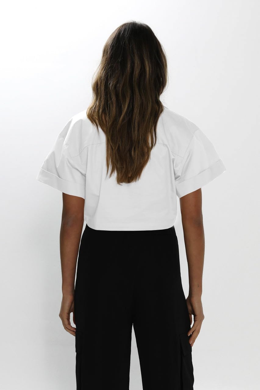 Imily Bela Womens Cropped Shirts Summer V Neck Twist Front Tops Blouses with Pockets - Image 4