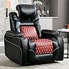 Anj electric power recliner chair with adjustable powered headrest faux leather home theater seating overstuffed reclining furniture with usb ports cup holders hidden arm storage blackred  urban country home decor