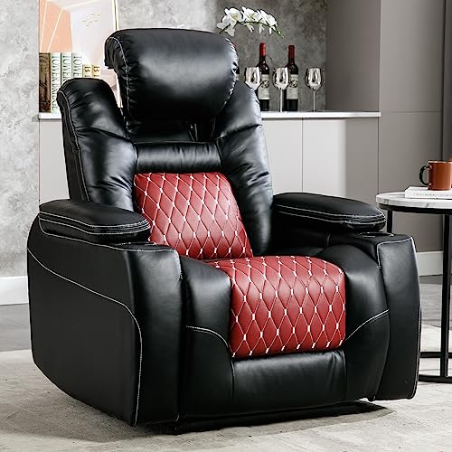 Electric Power Recliner Chair for Home Theater with Adjustable Headrest and Storage (Black/Red)