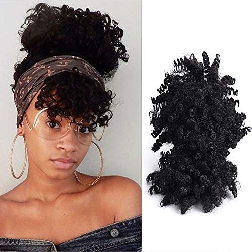 Gemily Synthetic Afro Bun Ponytail Drawstring With Bangs Black Short Kinkys Curly High Puff Hair Updo Hair Extensions for Black Women