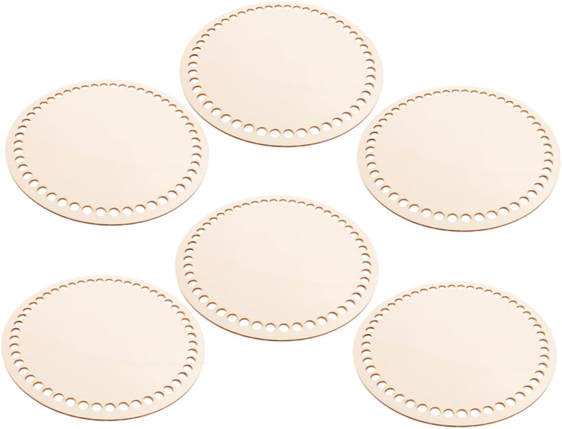 6pcs Wooden Round Basket Bottoms for Crocheting Knitting Base Unfinished Round Weaving Basket Craft Wood Bottom DIY Yarn Bag Home Decor Purse Making