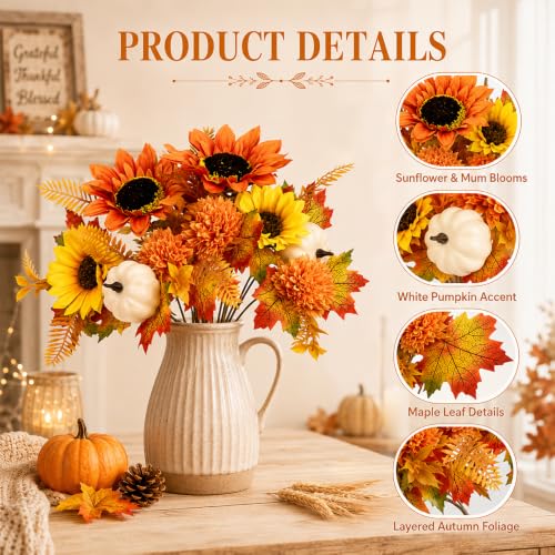 2Pcs Herbstblumen Künstlich, Herbstdeko Innen für Herbst Erntedankfest – Bild 4