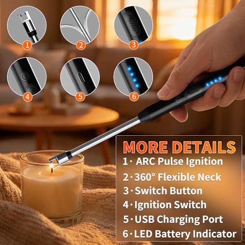 Solukmpa USB-C Rechargeable Arc Lighter 2-Pack with Flexible Neck — view 7