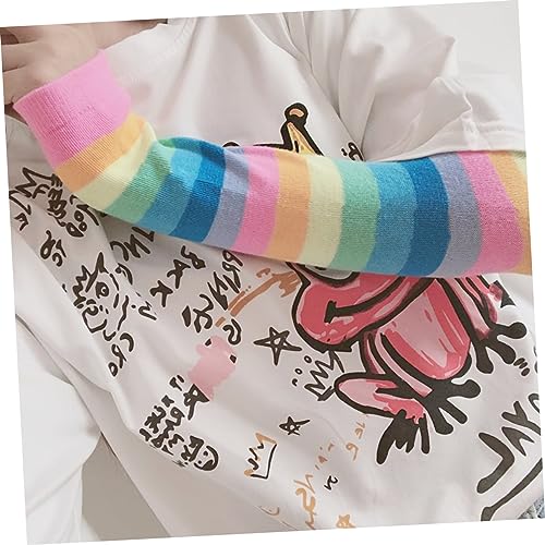 CLISPEED Rainbow Stripe Arm Sleeves 2 Pairs Cosplay Gloves Colorful Performance Dress Up Accessories for Women Fashion Cuff Arm Guards for Costume Parties3