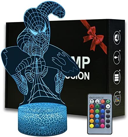 Avengers 3D LED Spiderman Night Light - Intelligent Remote Control 16 ...