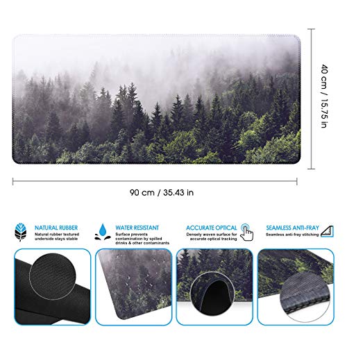 Image of iCasso Extended Gaming Mouse Pad(35.4 x 15.7inch), Large Non-Slip Rubber Base Mousepad with Stitched Edges, Waterproof Keyboard Mouse Mat Desk Pad for Work, Game, Office, Home - Forest