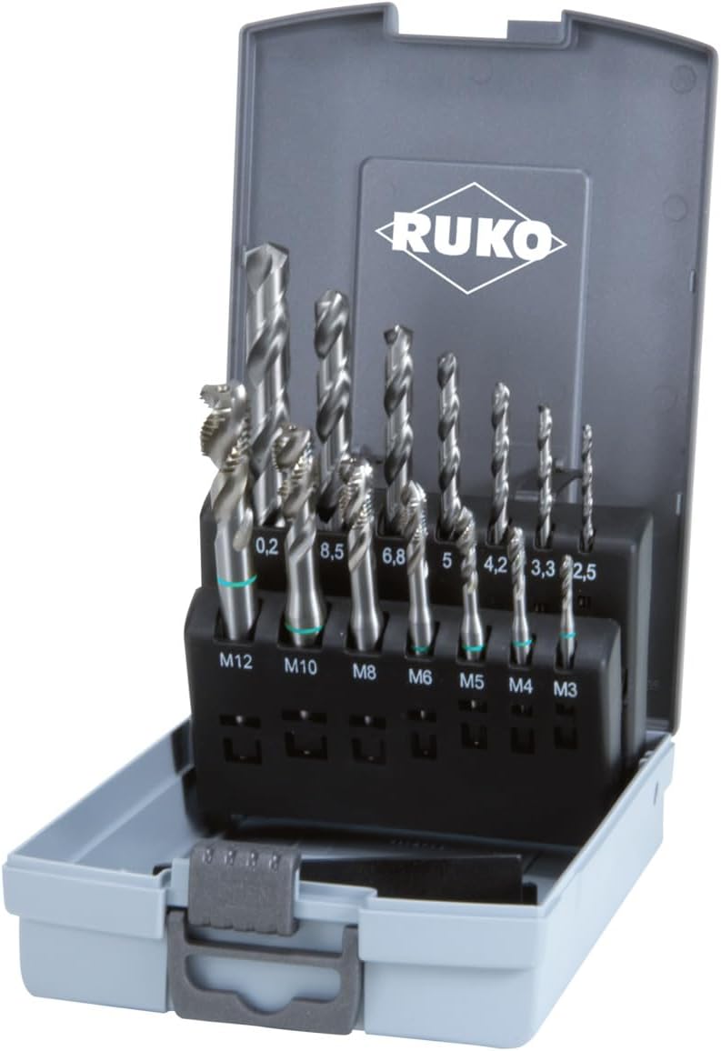 HSS Machine Tap Set in Plastic Case, Bright Finish, 14 Pieces, R245049RO
