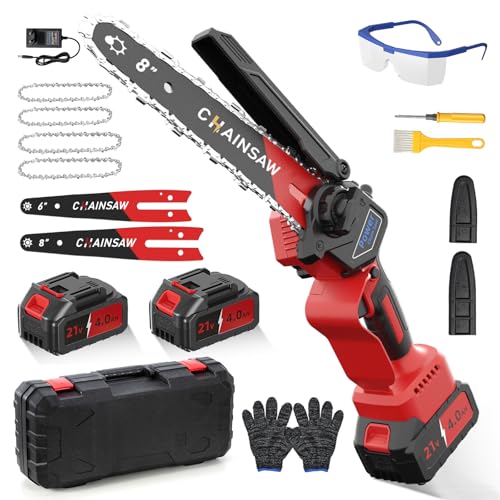 Akku Kettensäge 1300W Bürstenloser Motor, 6 Zoll & 8 Zoll Mini Kettensäge Elektro mit 8000mAh, Handkettensäge mit Auto-Öler, Kompatibel mit Makita Akku, Für Garten Baumschnitt Schere und Schneiden
