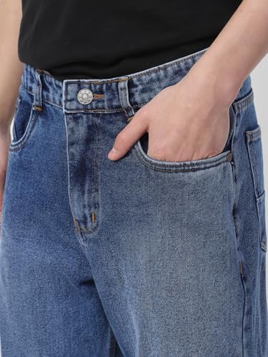 Image of Neostreak Men's Loose Baggy Fit Heavy Washed Jeans Non-Stretchable