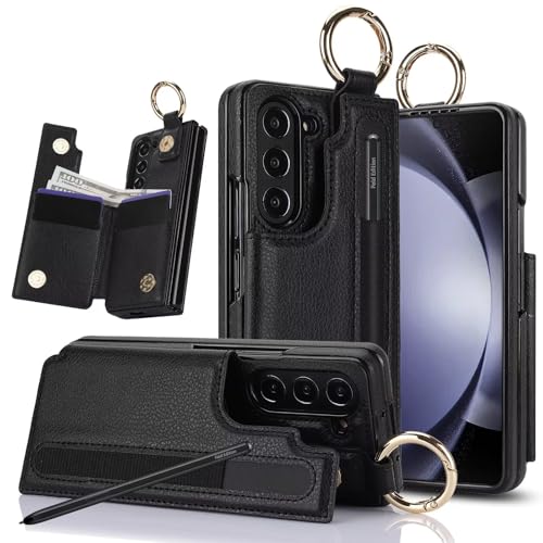 Étui Samsung Z Fold 5 en cuir PU premium noir finition luxe antichoc