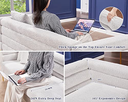 Amerlife Sofa, Oversized Sofa- 85 Inch Sofa Couch, 3 Seater Sofa Comfy Sofa For Living Room- Bouclé Deep Seat Sofa Cold White, 3 Seats #TOP3