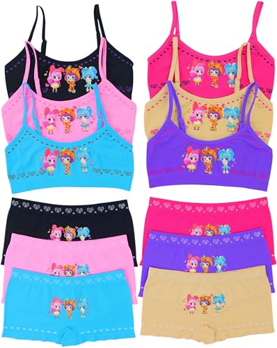Image of ToBeInStyle Girl Pack of 6 Set Spaghetti Strap Training Bras & Boyshorts Bikinis