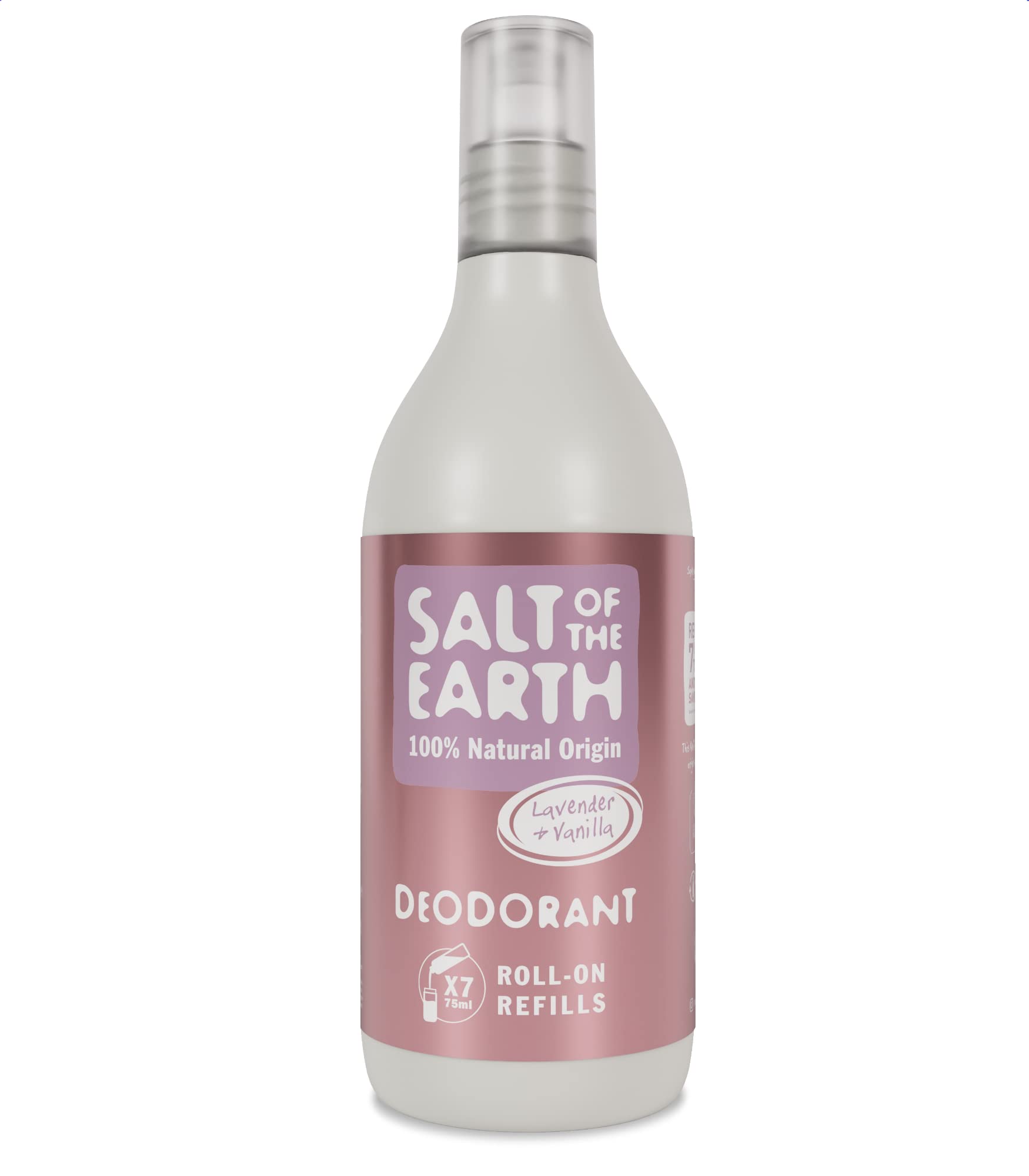 Natural Deodorant Roll On Refill by Salt of the Earth, Lavender & Vanilla - Vegan, Long Lasting Protection, Leaping Bunny Approved, Made in the UK - 525ml