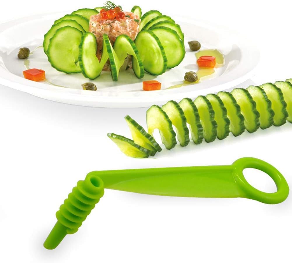 Green Spiral Slicer Portable Cucumber Potato Carrot Slicer Cutter Manual Kitchen Gadgets Plastic Garnishing Tool Fruit Vegetable Kitchen Tool