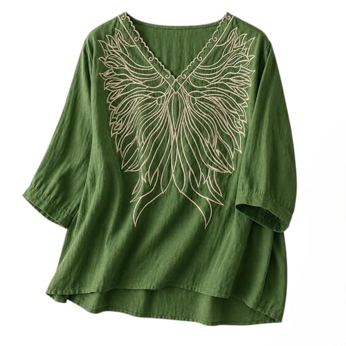Image of RIEKA Women's Embroidered Top for Women, Maroon V Neck Rayon, 3 /4 Sleeve Casual Loose Fit Tunic, Boho Blouse for Women, Korean Style