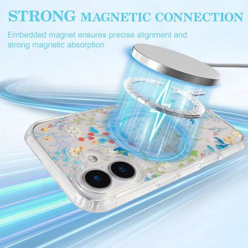 Coque iPhone 16 MagSafe antichoc transparente à motif fleur colorée - 2