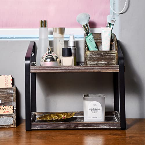 2-Tier Wood Countertop Organizer Or Wall Mounted Bathroom Wooden Shelf Organizer, Home Storage Holder For Kitchen Spice Rack Standing, Office Desk Book Vanity Cosmetic Balcony Counter Standing Rack. #TOP4