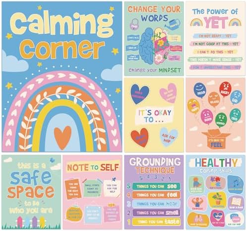 9 Mental Health Posters For Classroom - 11x14 Counselor Office Decor & Growth Mindset