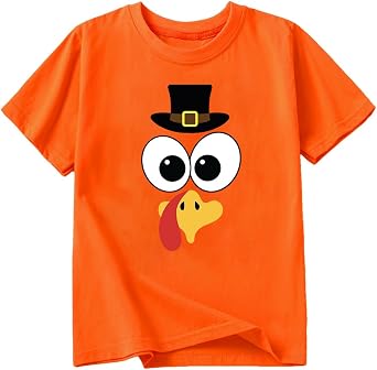 Thanksgiving Shirt Boys Girls Cute Turkey Graphic T-Shirt Thankful Cotton Short Sleeve Tee 1-10 Years