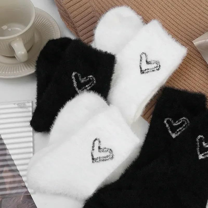 Plush socks 2pc Women's Socks Autumn And Winter Thick Warm Sleeping Plush Floor Socks Black And White-white_b （35-39）