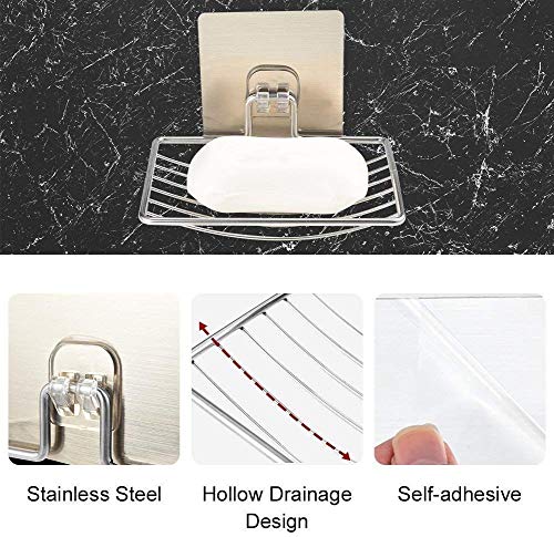 Image of 1 Layer Soap Holder Set Single Layer Stand for Bathroom Shower Wall Kitchen Sink with Self Adhesive Sticker Storage Rack Hanging Waterproof Dish Box (2, Metal Soap Dish)