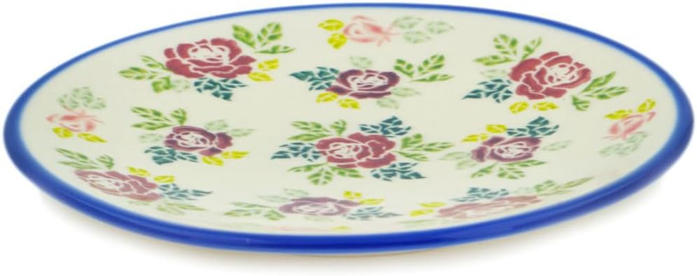 Polmedia Polish Pottery Dessert Plate - Vintage Rose Pattern Handmade in Boleslawiec Poland + Certificate of Authenticity