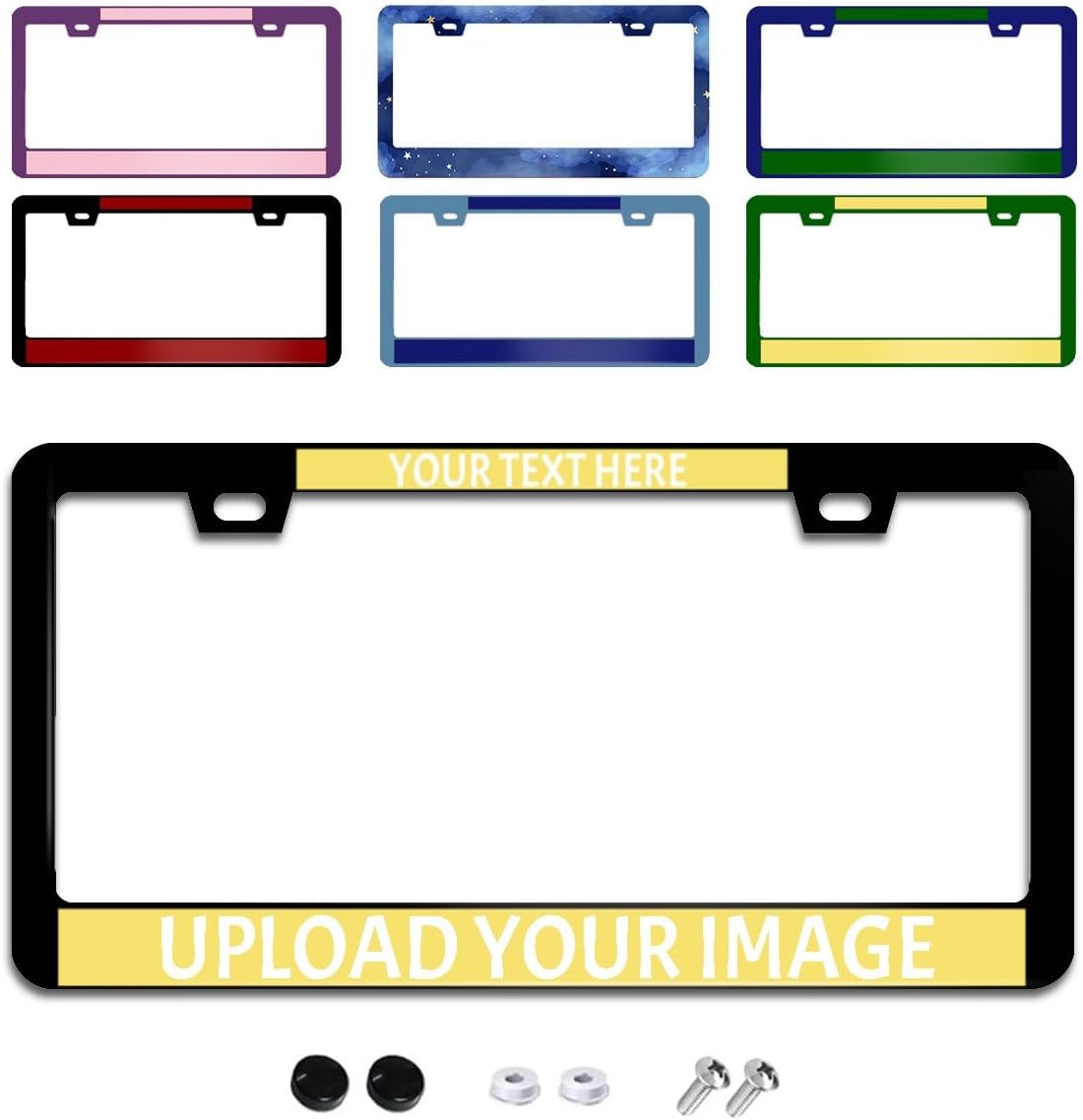 Custom Personalized License Plate Frame, Personalized Text Image Logo Plate Frames for Cars, Customized Design Metal License Plate Holder, Novelty Auto Car Front Back Plate Tag Holder - 2 Holes