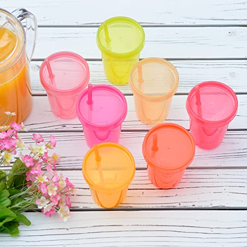 Youngever 7 Sets Plastic Kids Cups With Lids And Straws, 7 Reusable Toddler Cups With Straws In 7 Pink Colors #TOP3
