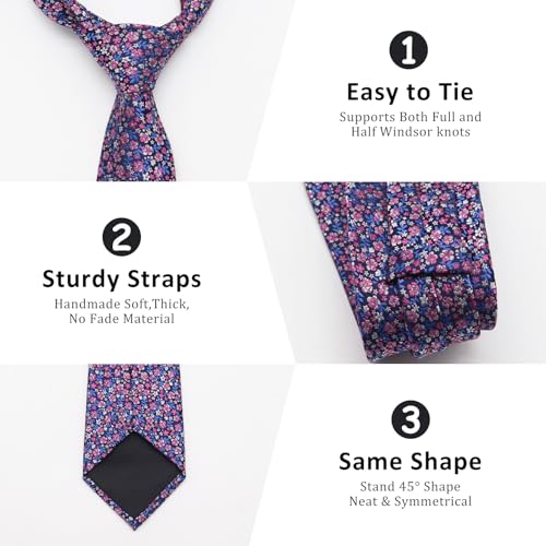 Image of Mantieqingway Floral Ties for Men, 3pcs /set Neck Tie Pocket Square Holder Set for Wedding Business Prom Party Usual