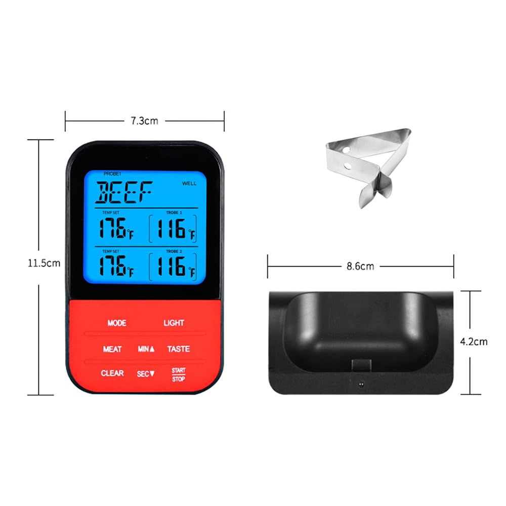 Termómetro Digital de Doble sonda, medidor de Temperatura programable inalámbrico, termómetro de Parrilla de Barbacoa para cocinar a Prueba de Agua, Termometro Barbacoa para Horno Carne Comida
