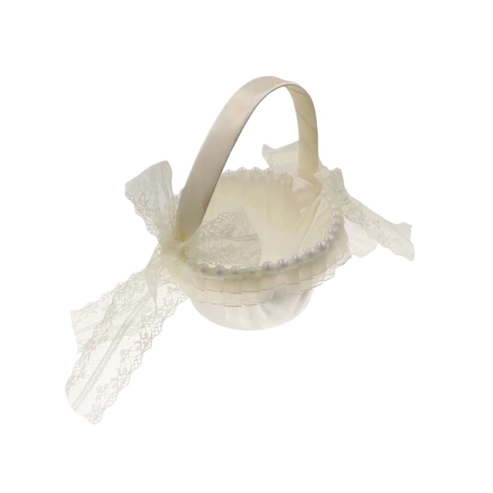 Flower Girl Bow Basket Satin Rose Pearl Handle
