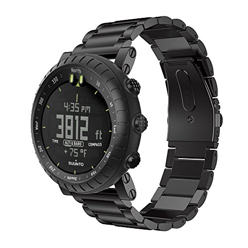 Yikamosi Kompatibel mit Suunto Core Armband,Edelstahl Metall Ersatz Smart Watch Armband Strap Bands für Suunto Core Outdoor Sports Watch(Black)