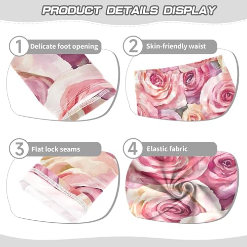 Watercolor Pink Rose Girls Leggings Ultra Soft Compression Yoga Gym Pants for Kids 4-10T3