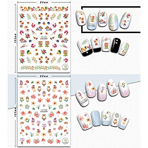 Kalolary 12 vellen Nagel Decals, Esdoorn bladeren Gemengde Patronen Manicure Decor 3D Transfer Decal Nagel Art Sticker… - Afbeelding 6