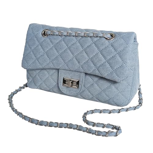 [クロスマーベリー] ショルダーバッグ レディース 斜めがけ 大きめ 軽量 夏 通勤 可愛い 大容量 デニム キルティング バッグ ショルダー 40代 50代 30代 かぶせ チェーン ファスナー 大人 きれいめ 肩掛け R47 Denim - Crossmarbery(クロスマーベリー) - 商品画像