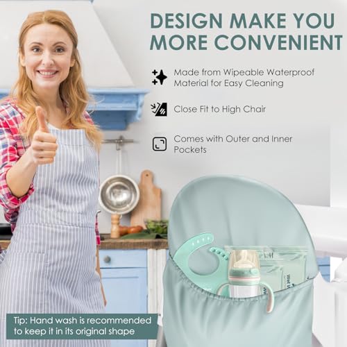 Image of High Chair Handy Pocket Pouch, Mealtime Essentials Organizer of High Chairs, Highchair Accessories Of Storage and Oragnization, Resuable PU Storage Bag with Internal Zippered Pocket (Sage Green)