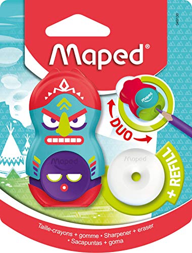 Apontador com Borracha, Maped, Loopy Totem com refil, 49130, Cores Sortidas