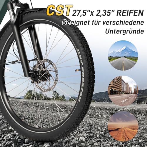 SAXXX E Bike Tiefeinsteiger 27.5 Zoll mit 36V 13Ah Akku, Elektro Fahrrad Erwachsene mit Scheibenbremse, 7 Gang Kettenschaltung Pedelec mit Federgabel, Gepäckträger für Damen/Frauen Herren/Männer – Bild 7